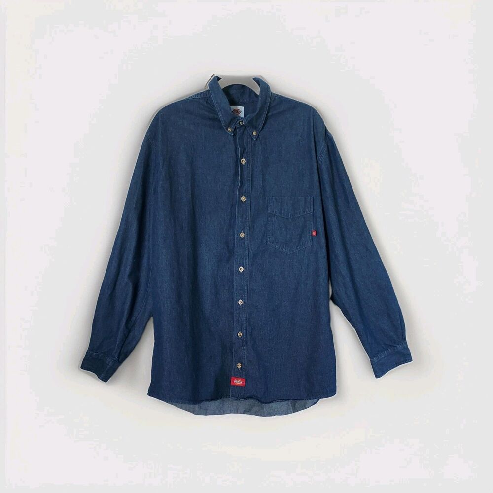 Dickies Men's Blue Denim Long Sleeve Cotton Button Up Shirt Size XLT Big & Tall
